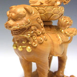 ツゲ製文殊菩薩獅子像、高さ18.5cm、木彫、精巧なミニ仏像